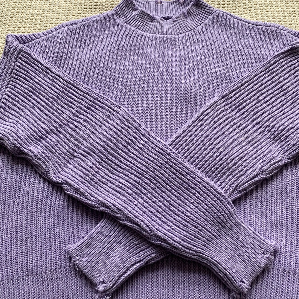 Pistola Eva Lilac Color Distressed Slightly Cropped Sweater XS.